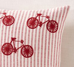 Striped Embroidered Bike Lumbar Pillow Cover