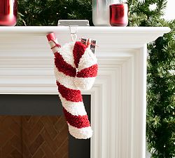 Cozy Teddy Candy Cane Shaped Stocking