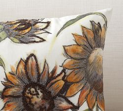 Bold Sunflower Embroidered Lumbar Pillow Cover