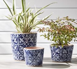Ikat Tile Hand Painted Terracotta Outdoor Planters