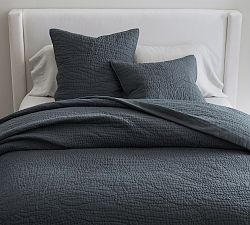Open Box: Belgian Flax Linen Handcrafted Quilt, Twin/Twin XL - Steel Blue