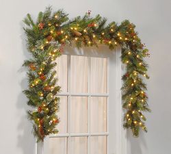 Lit Faux Wintry Pine Wreath &amp; Garland With Clear Lights
