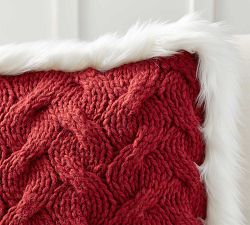 Button Knit Faux Fur Trim Pillow Cover