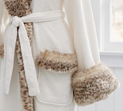 Faux Fur Hooded Bath Robe - Dune Leopard