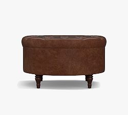 Lorraine Tufted Leather Round Storage Ottoman