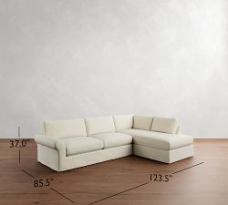 PB Comfort Modern Roll Arm Slipcovered Return Bumper Sectional (124")