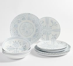 Chambray Tile Outdoor Melamine 12-Piece Dinnerware Set