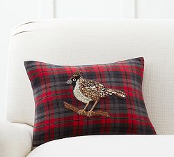Jeweled Bird Plaid Pillow Cover