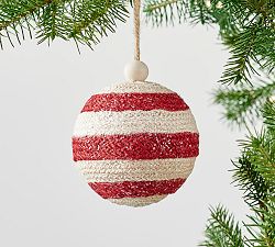 Red &amp; White Striped Braided Ball Ornament