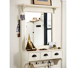 Wall-Mount Entryway Organizer Mirror - Almond White