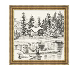 Cozy Cabin Sketch Framed Print