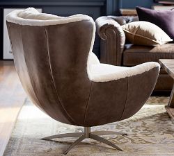 Wells Tufted Leather Shearling Swivel Chair