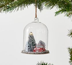 Light Up Glass Cloche Truck with Trees Ornament