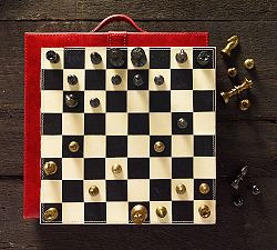 Saddle Red Leather Travel Chess Set