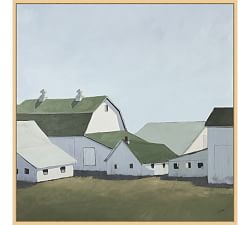 Shadowed Barns Framed Canvas