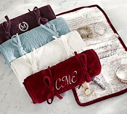 Diamond Quilted Velvet Jewelry Roll