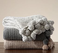 Pom Pom Crochet Knit Throw