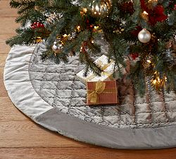 Shiny Velvet Quilted Tree Skirt - Gray