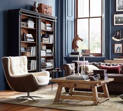 Wells Tufted Leather Shearling Swivel Chair