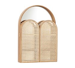 Tri-Fold Mirror with Caned Jewelry Holder