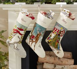 Whimsical Crewel Embroidered Stocking - Tree Trimming