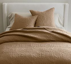 Open Box: Belgian Flax Linen Floral Stitch Quilt, King/Cal.King - Bronze