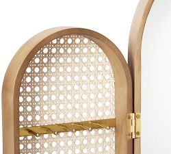 Tri-Fold Mirror with Caned Jewelry Holder