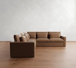 Westwood Square Arm Deep Seat Leather 3-Piece L-Shaped Sectional (122")