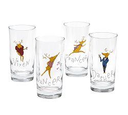 Santa's Reindeer Glass Tumbler, Mixed Set Of 4