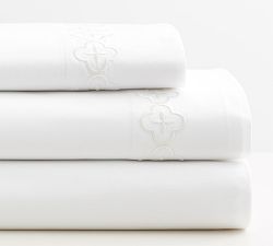 Trellis Embroidered Organic Percale Pillowcases - Set of 2