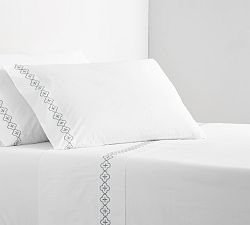 Trellis Embroidered Organic Percale Pillowcases - Set of 2