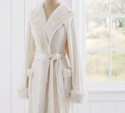 Faux Fur Hooded Bath Robe - Ivory Alpaca