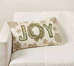 Joy Wreath Embroidered Lumbar Pillow