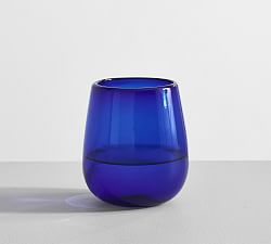 Santino Handcrafted Recycled Stemless Wine Glasses, Set of 4 - Cobalt