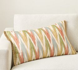 Kravet Ikat Lumbar Pillow With Fringe