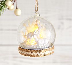 Lit Reindeer Linen Scene Ornament