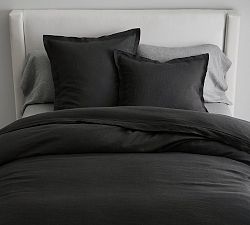 Open Box: Belgian Flax Linen Double Flange Duvet, Full/Queen - Black