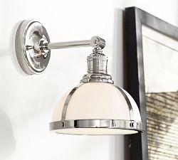 Straight Arm Industrial Milk Glass Sconce (9'')