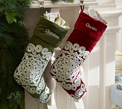 Velvet Medallion Embroidered Stocking