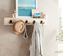 Wade Entryway Shelf with Row of Hooks - Almond White