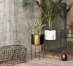 Isa Modern Planters With Stand - White/Brass