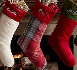 Newbury Plaid Stocking with Velvet Red Cuff