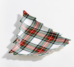 Stewart Plaid Holiday Tree Shaped Stoneware Serving Platter