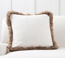 Mudcloth Faux Fur Trim Pillow Cover