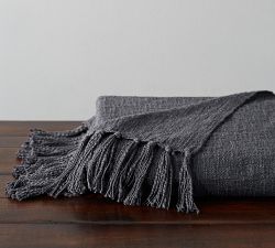 Solid Textured Tassel Throw