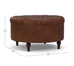 Lorraine Tufted Leather Round Storage Ottoman
