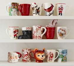 Painted Santa Claus Mugs, Mixed Set of 4