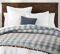Cyress Embroidered Plaid Tassel Cotton Coverlet