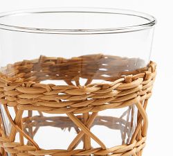 Handwoven Wicker and Glass Tumblers - Set of 4
