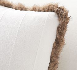Mudcloth Faux Fur Trim Pillow Cover